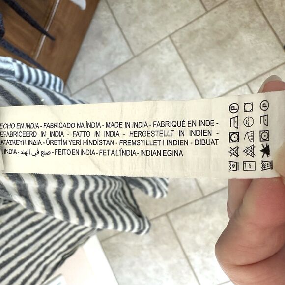 Zara Top Women’s XS Tunic White Blue Gold Stripe Button Down Long Sleeve - Picture 8 of 11